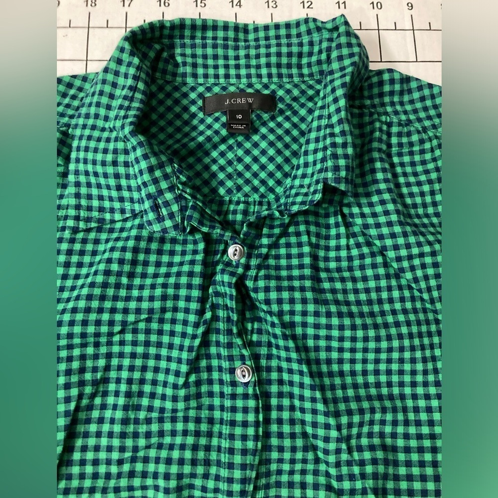 J. Crew Women’s Size 10 Blue/Green Checkered Button Down Shirt - Picture 3 of 8